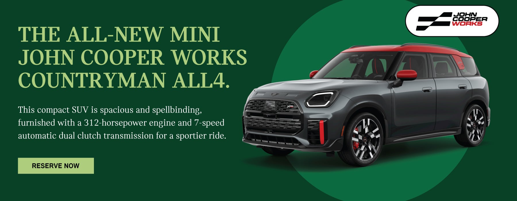 Pictured is a MINI JCW Countryman ALL4 in a retro pop theme